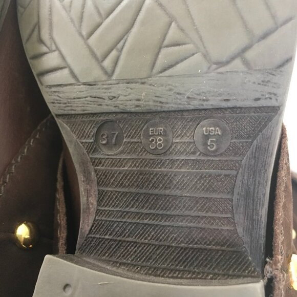 Brown Gold Studded Leather Ankle Boots - Picture 8 of 9